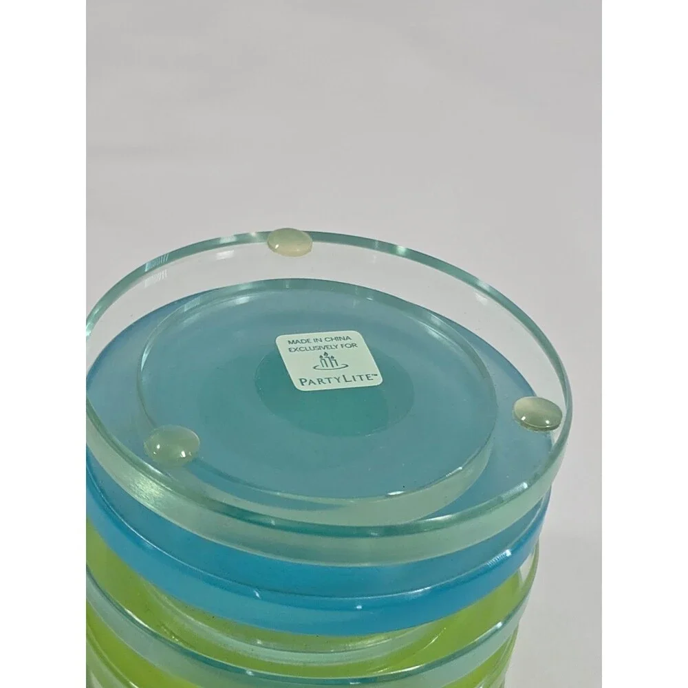 PartyLite PRISM Tealight Holder Layered Glass: Green, Capri Blue, Clear NEW